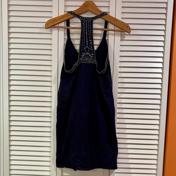 Navy Blue Summer Dress w/Sequin Embellishments - Picture 3 of 4
